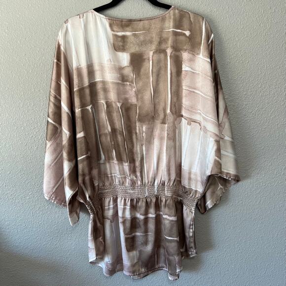 Chicos Neutral Watercolor Cinch Waist Longline Kimono Sleeve Womens Blouse 2 - Picture 6 of 6